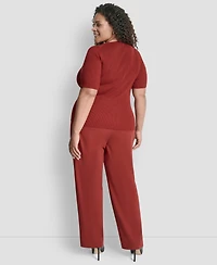 Dkny Plus Short-Sleeve Button-Detail Sweater