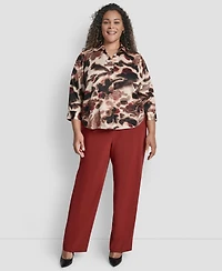 Dkny Plus Printed Pleat-Front 3/4-Sleeve Blouse