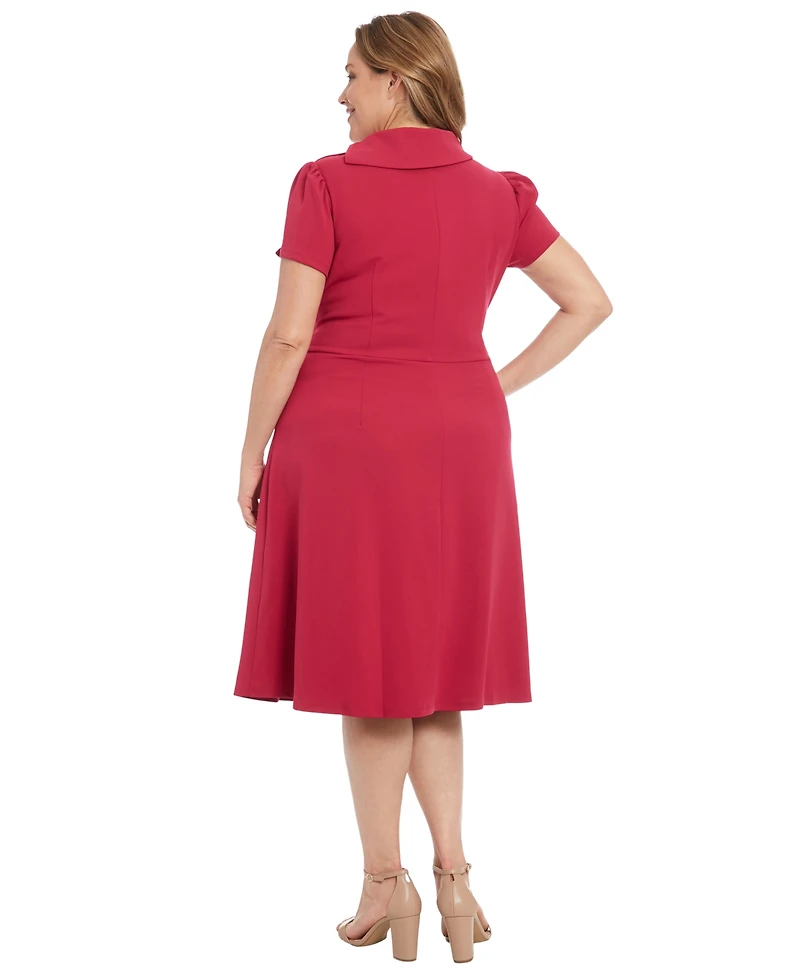 London Times Plus Foldover-Neck Fit & Flare Dress