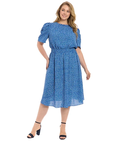 London Times Plus Printed Caterpillar-Sleeve Dress