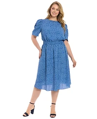 London Times Plus Printed Caterpillar-Sleeve Dress