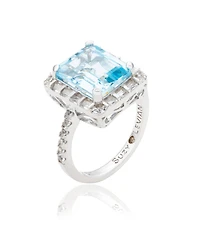 Suzy Levian New York Sterling Silver Emerald Cut Topaz Halo Ring