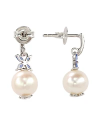 Suzy Levian New York Sterling Silver Pearl & Sapphire Floral Earrings
