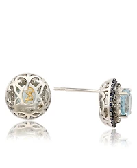 Suzy Levian Sterling Silver Round Cut Topaz And Double Halo Stud Earrings
