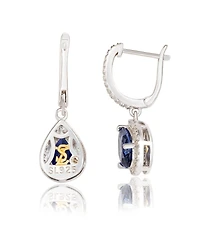 Suzy Levian New York Sterling Silver Sapphire Pear Shape Halo Dangling Earrings