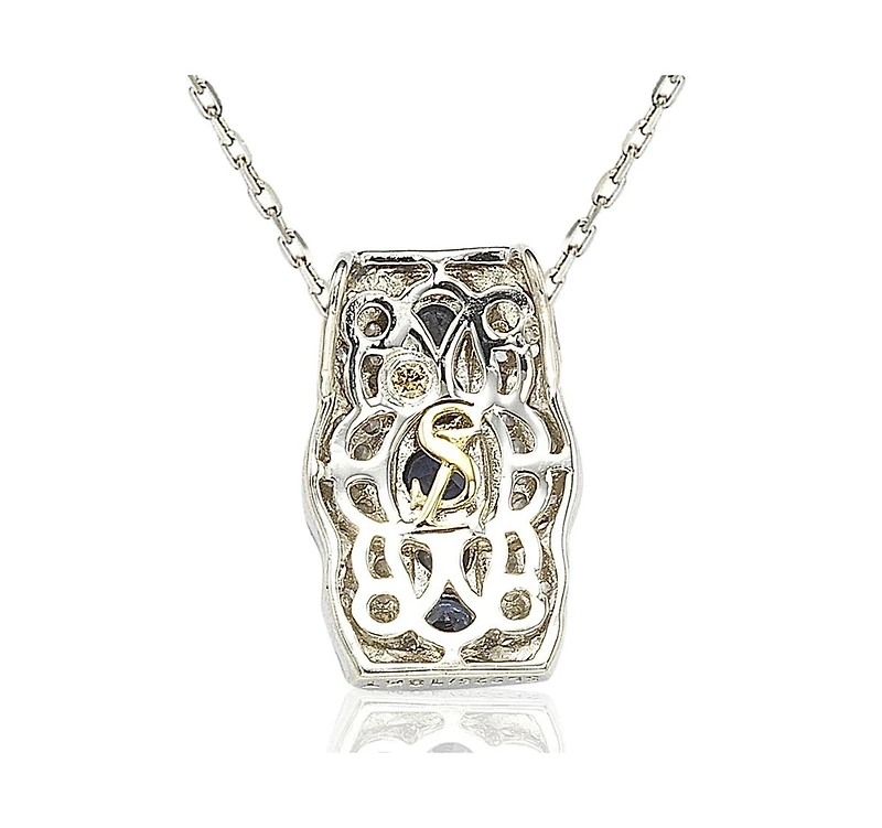 Suzy Levian Sterling Silver Sapphire & Created White Curvy Frame 5 Stone Pendant Necklace