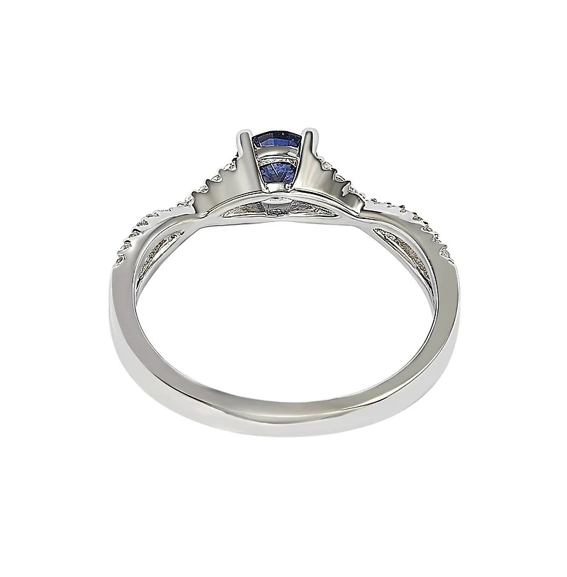 Suzy Levian Sterling Silver Sapphire & Created White Crossover Twist Center Stone Ring