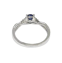 Suzy Levian Sterling Silver Sapphire & Created White Crossover Twist Center Stone Ring