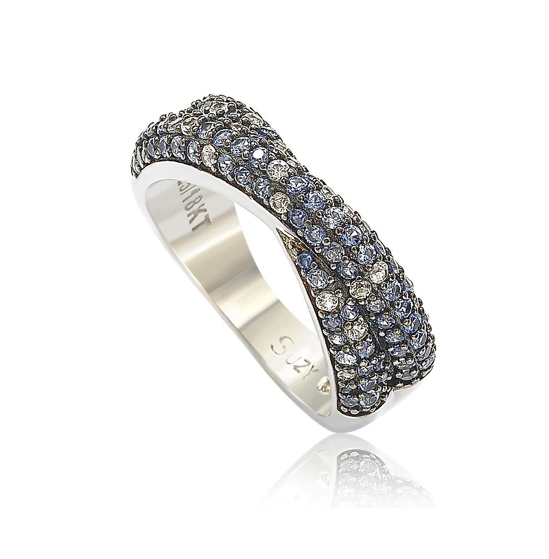 Suzy Levian Sterling Silver Sapphire & Created White Pave Crossover Twist Band Ring