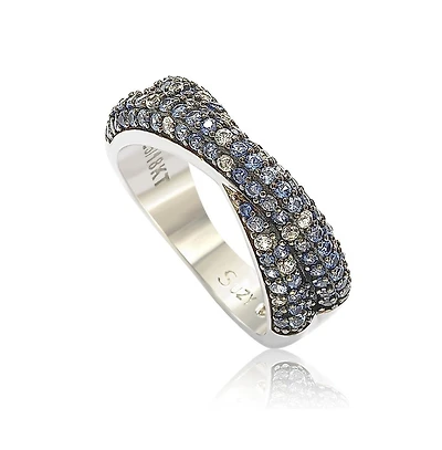 Suzy Levian Sterling Silver Sapphire & Created White Pave Crossover Twist Band Ring