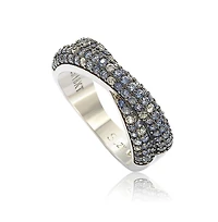 Suzy Levian Sterling Silver Sapphire & Created White Pave Crossover Twist Band Ring