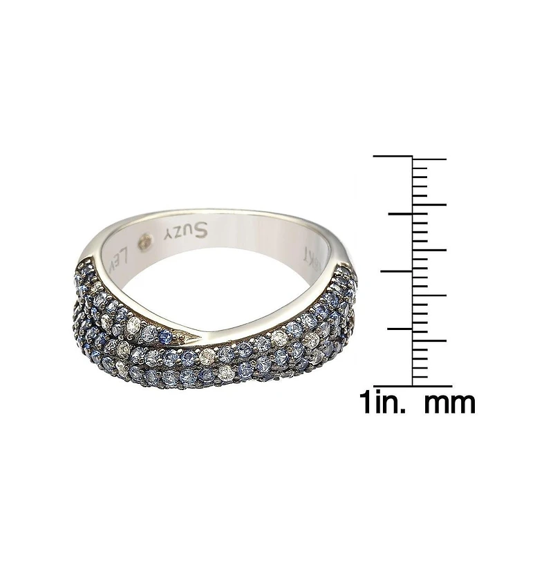 Suzy Levian Sterling Silver Sapphire & Created White Pave Crossover Twist Band Ring