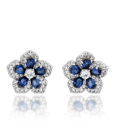 Suzy Levian New York Sterling Silver Sapphire Created White Petite Flower Earrings