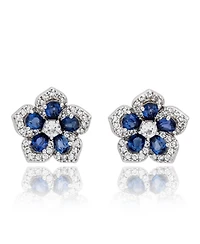Suzy Levian New York Sterling Silver Sapphire Created White Petite Flower Earrings