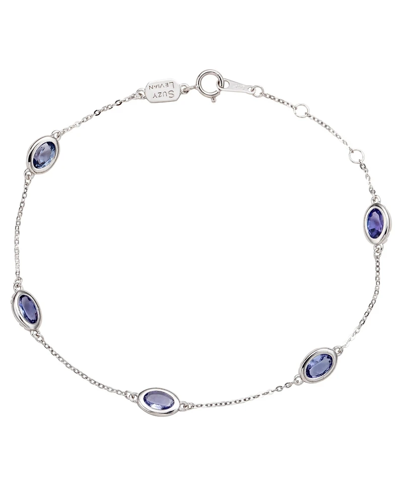 Suzy Levian 14K Gold 2.50 Cttw Oval Cut Tanzanite Station Bracelet