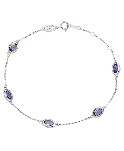 Suzy Levian 14K Gold 2.50 Cttw Oval Cut Tanzanite Station Bracelet