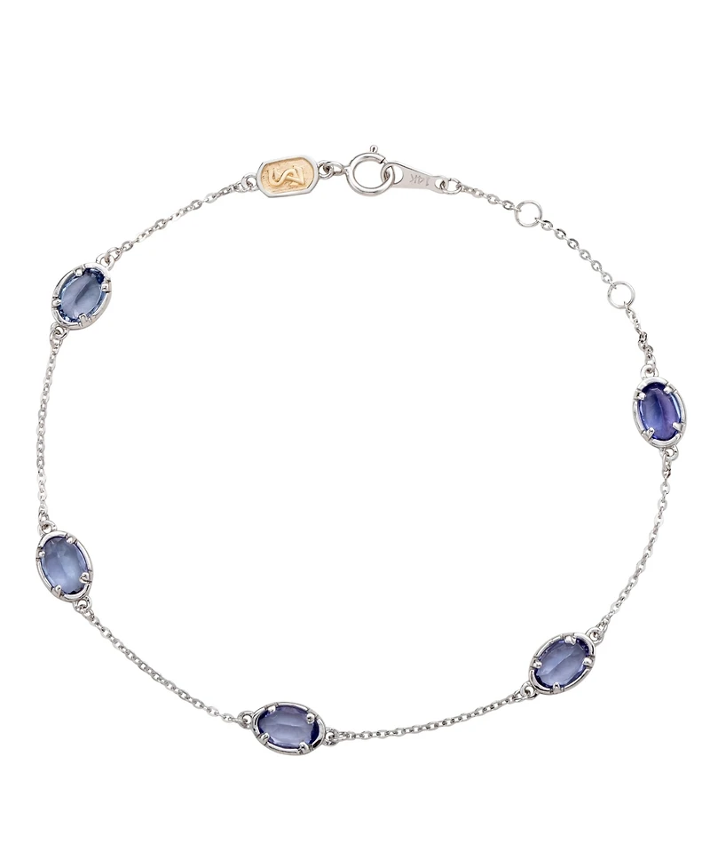 Suzy Levian 14K Gold 2.50 Cttw Oval Cut Tanzanite Station Bracelet