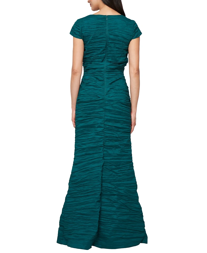 Alex Evenings Petite Long Crinkle Stretch Taffeta Dress