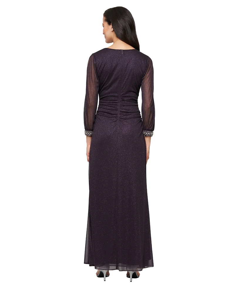 Sl Fashions Petite Long Glitter Mesh Dress