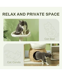 PawHut 31" Cat Tree Tower with Scratching Posts, Cat Condo, Beds & Toy Ball