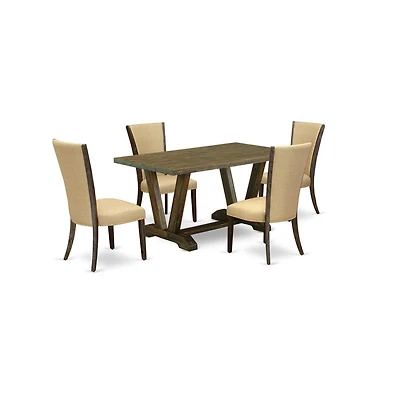East West Furniture 5Pc Dining Table Set Contains a Wood Dining Table and 4 Upholstered Dining Chairs with Brown Color Linen Fabric, Medium Size Table