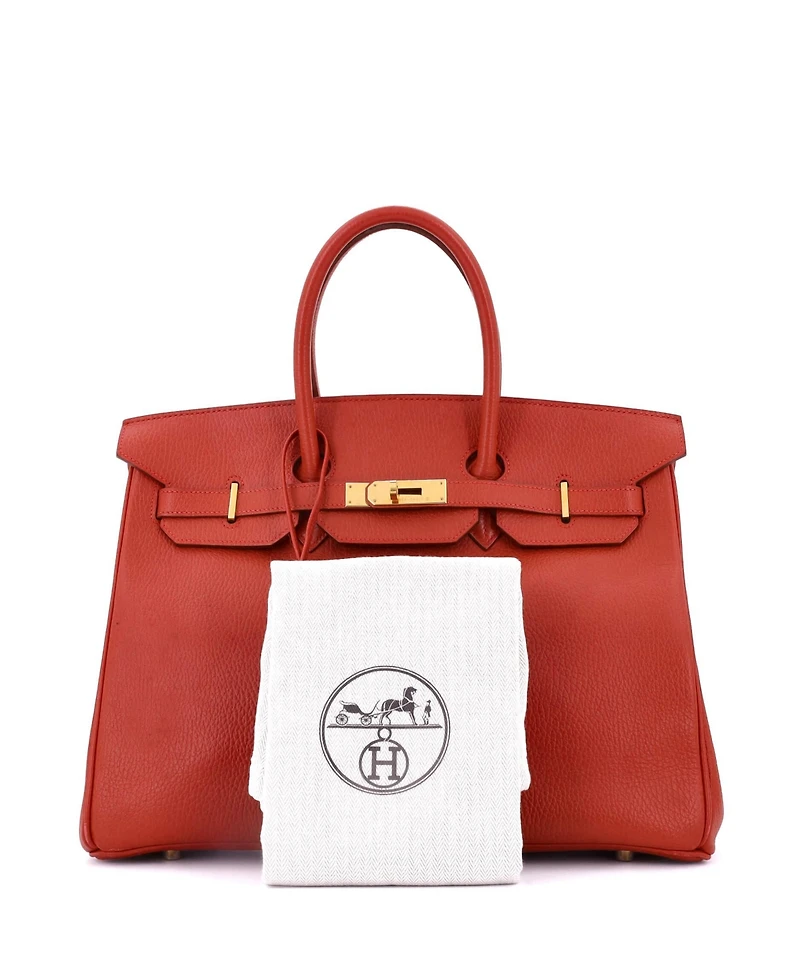 Pre-Owned Hermes Birkin 35 Handbag Red Ardennes with Gold Hardware