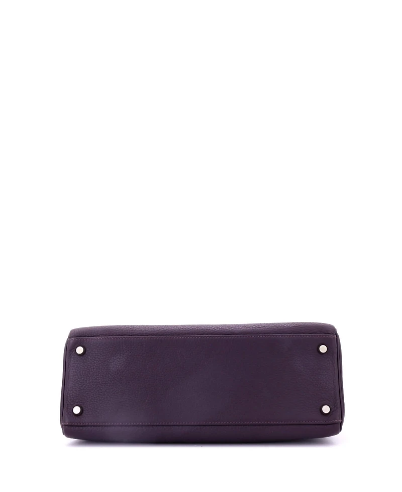Pre-Owned Hermes Kelly 32 Handbag Purple Clemence with Palladium Hardware