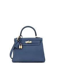 Pre-Owned Hermes Kelly 25 Handbag Blue Togo with Permabrass Hardware