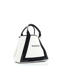 Pre-Owned Balenciaga Medium Navy Cabas Canvas with Leather