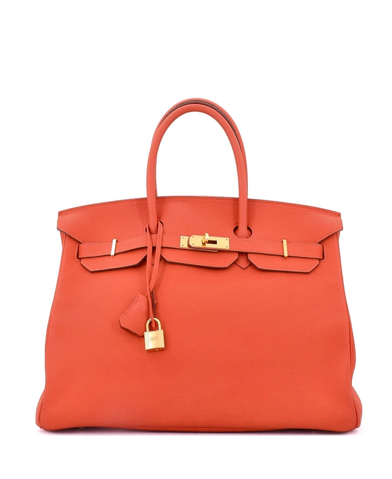 Pre-Owned Hermes Birkin 35 Handbag Orange Togo with Gold Hardware