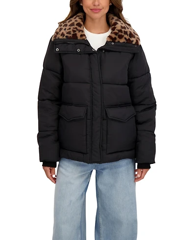 Sebby Collection Women's Faux Fur Collar Puffer Jacket