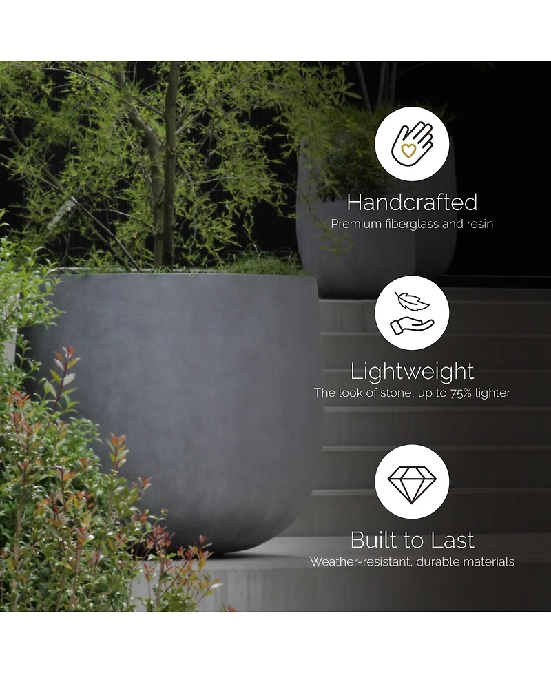Cosapots Mondo Large Planter – Stone Finish Fiberglass Indoor/Outdoor and Weather-Resistant Round D x H