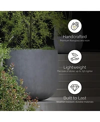 Cosapots Mondo Large Planter – Stone Finish Fiberglass Indoor/Outdoor and Weather-Resistant Round D x H
