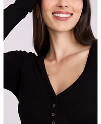 Motherhood Maternity Women's V-Neck Side-Ruched Long Sleeve Henley Tee