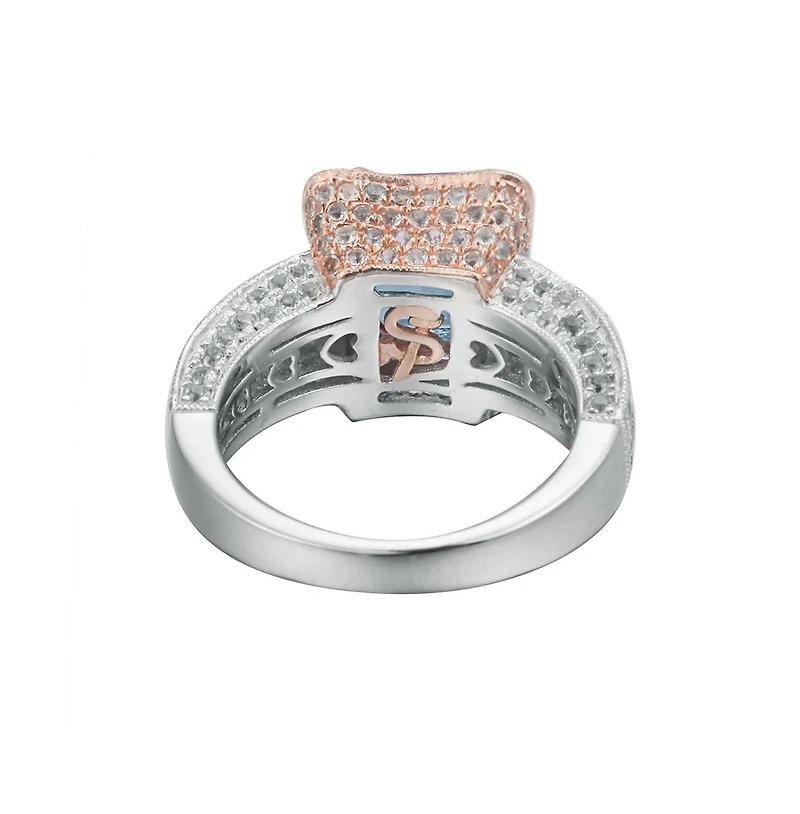Suzy Levian Two-Tone Sterling Silver Emerald Cut Center Topaz Cocktail Milano Ring