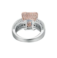 Suzy Levian Two-Tone Sterling Silver Emerald Cut Center Topaz Cocktail Milano Ring
