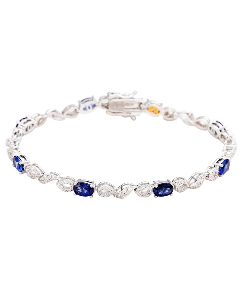 Suzy Levian New York Sterling Silver Oval-Cut Sapphire & Created White Tennis Bracelet