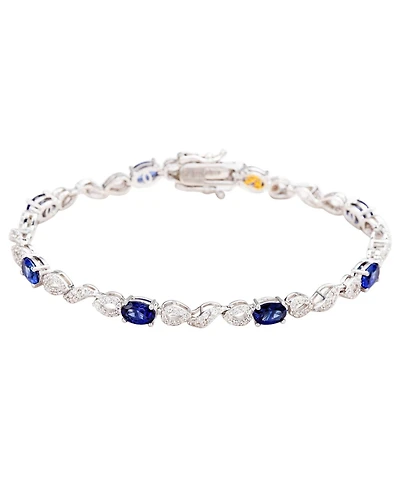 Suzy Levian New York Sterling Silver Oval-Cut Sapphire & Created White Tennis Bracelet