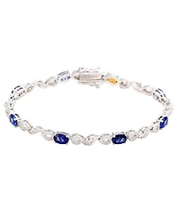 Suzy Levian New York Sterling Silver Oval-Cut Sapphire & Created White Tennis Bracelet