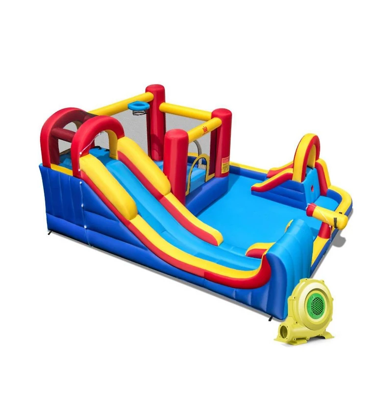 7-in-1 Outdoor Inflatable Bounce House with Water Slides and Splash Pools, 735W Blower