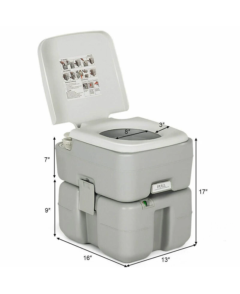 5.3 Gallon Portable Travel Toilet with Piston Pump Flush for Camping