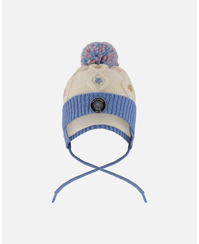 Deux par Girl Lined Knit Hat with Ears Off-White and Blue - Toddler|Child