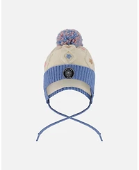 Deux par Girl Lined Knit Hat with Ears Off-White and Blue - Toddler|Child