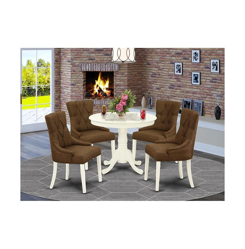 East West Furniture Dining Room Set Linen White