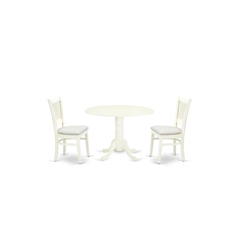 East West Furniture 3-Piece Dinette Set- 2 Mid Century Dining Chairs with Wooden Linen Fabric and Slatted Chair Back