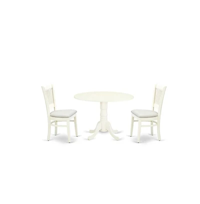 East West Furniture 3-Piece Dinette Set- 2 Mid Century Dining Chairs with Wooden Linen Fabric and Slatted Chair Back