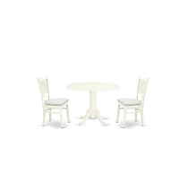 East West Furniture 3-Piece Dinette Set- 2 Mid Century Dining Chairs with Wooden Linen Fabric and Slatted Chair Back