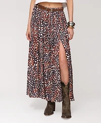 Avec Les Filles Women's High Slit Western Belt Maxi Skirt