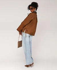 Avec Les Filles Women's Oversized Chore Big Patch Pockets and Bows Jacket