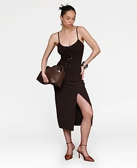 Avec Les Filles Women's Lace Up Corset Midi Dress